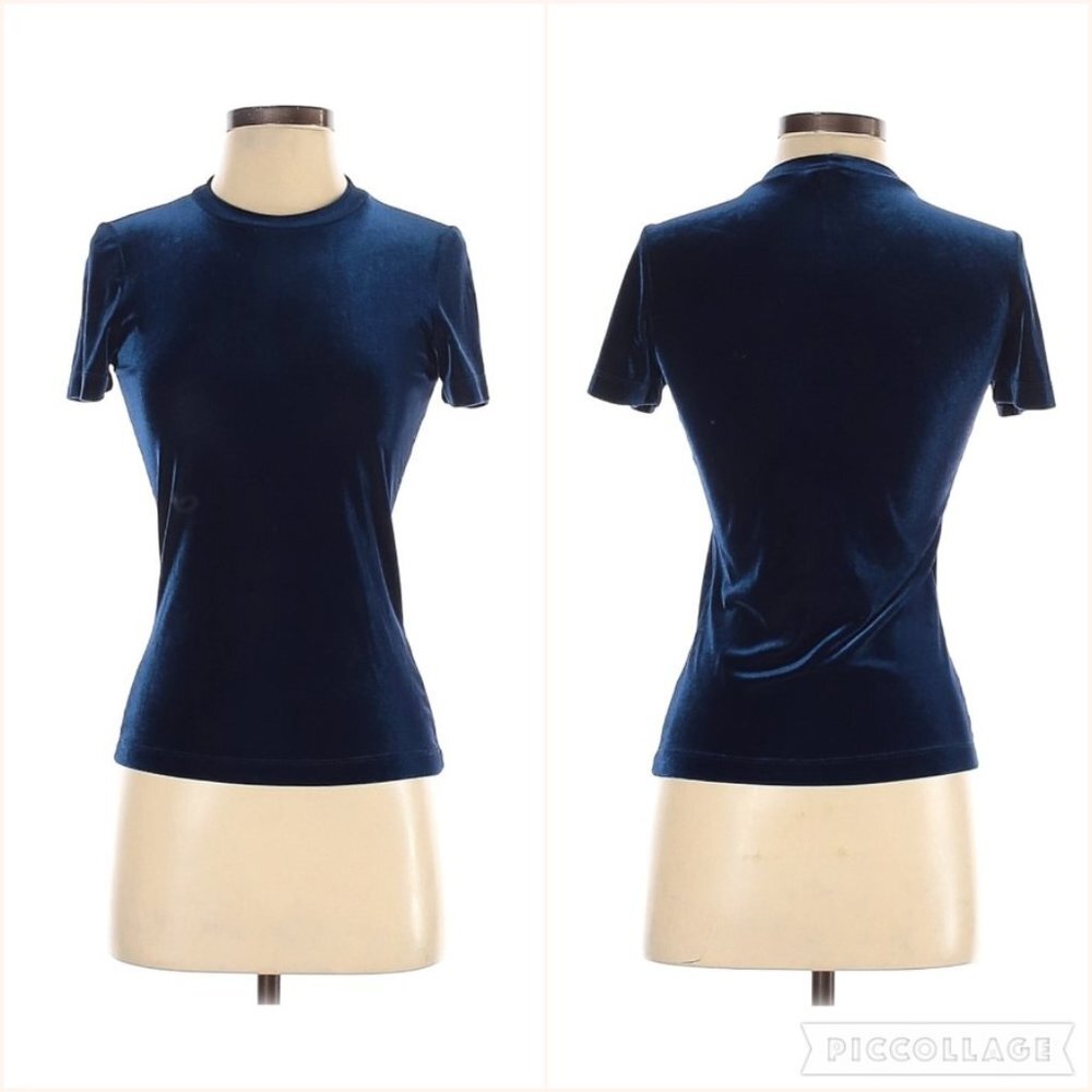 BCBG Paris Royal Blue Velvet Short Sleeve Top